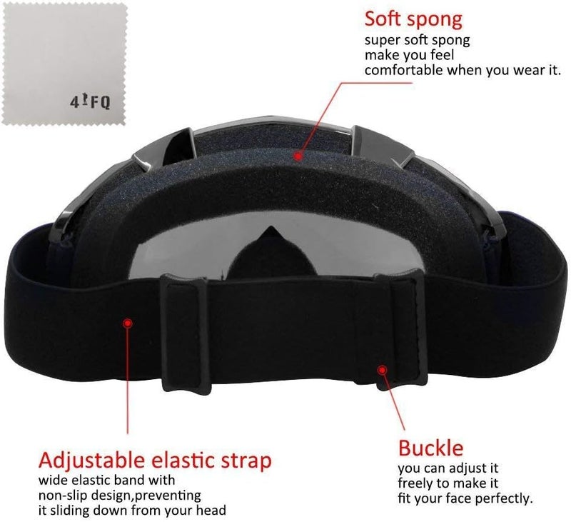 4-FQ Motorcycle Goggles Motocross Dirt Bike Windproof ATV Dustproof Racing Goggles Scratch Resistant Ski Protective Safety Glasses PU Resin (Black frame+Clear lens) - Image 4